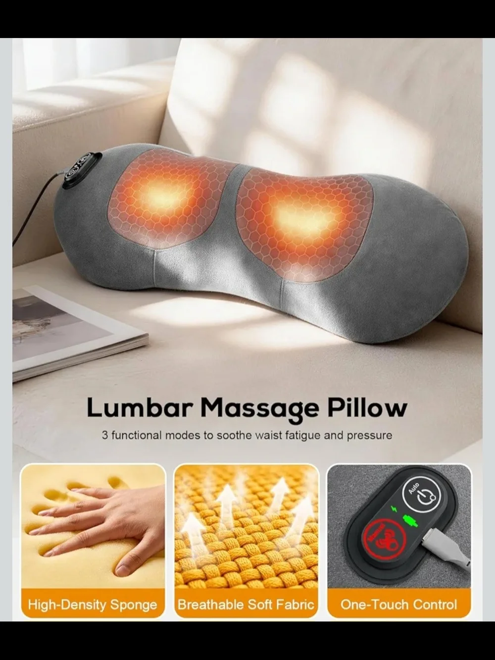 3 in 1 Lower Back Massager, Triple Fusion Back Massager with Heat, Vibration
